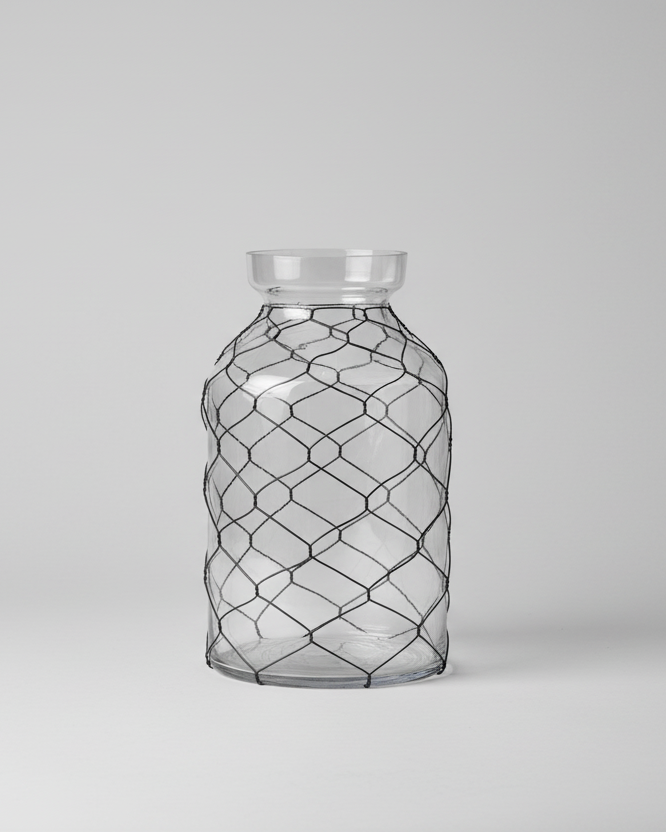 Glass Jar with Black Chicken Wire