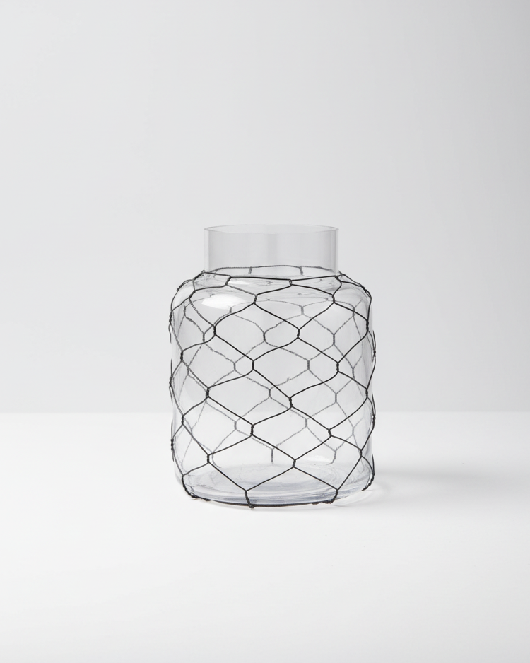 Glass Jar with Black Chicken Wire