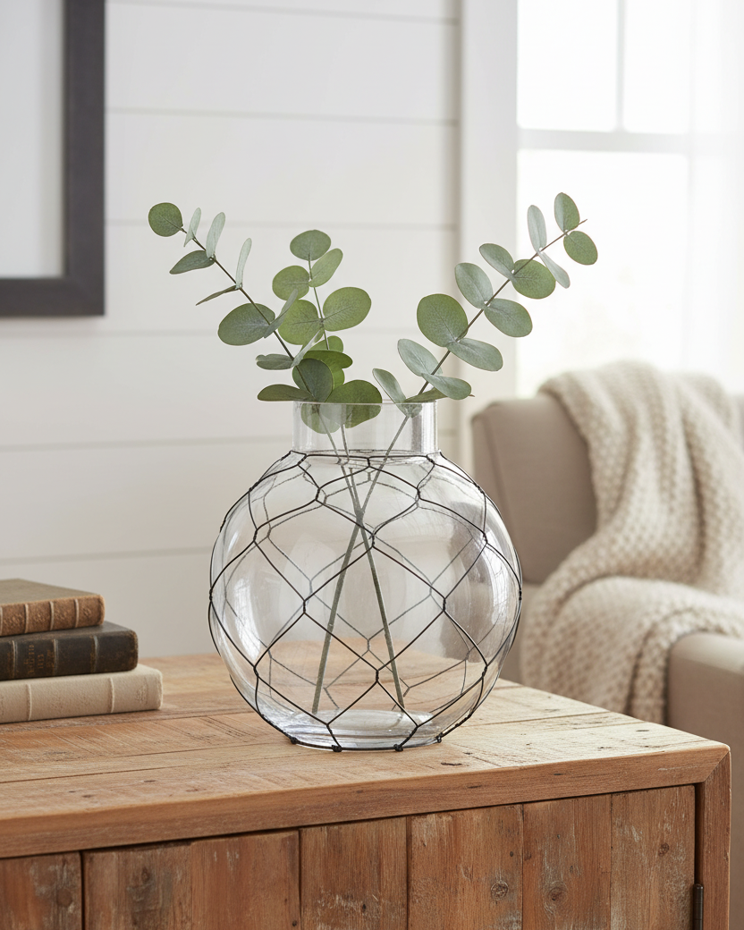 Glass Jar with Black Chicken Wire