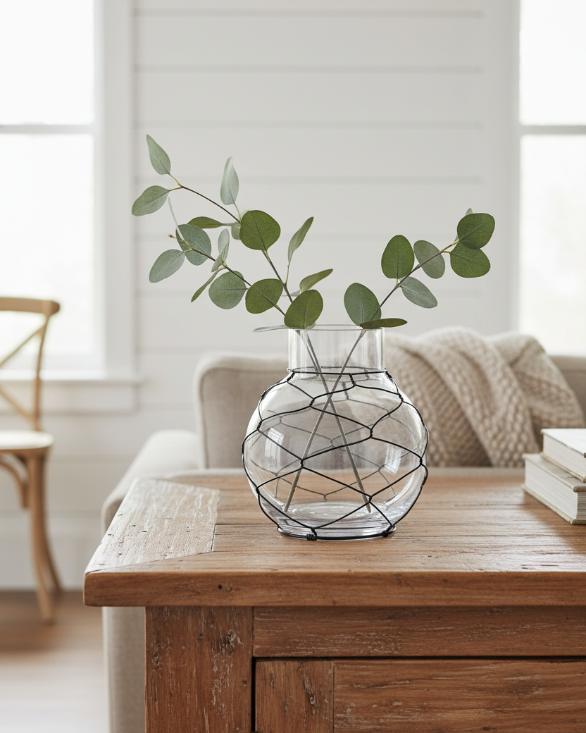 Glass Jar with Black Chicken Wire