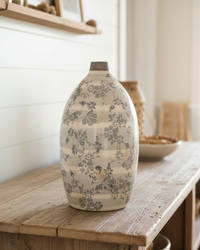 Vintage Grey Floral Ceramic Crackle Vase