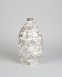Vintage Grey Floral Ceramic Crackle Vase