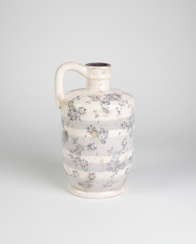 Vintage Grey Floral Ceramic Crackle Vase