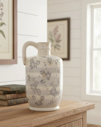 Vintage Grey Floral Ceramic Crackle Vase