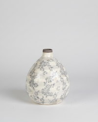 Vintage Grey Floral Ceramic Crackle Vase