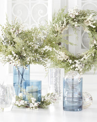 Blue Glass Cylinder Vase with Inlayed Stripes