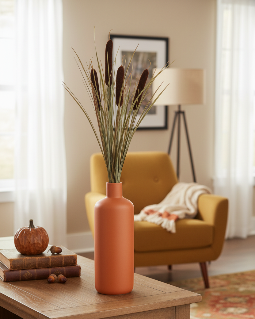 Dark Brown Double Cattail Stem 43"