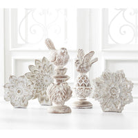 Whitewashed Carved Tabletop Resin Flowers