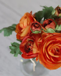 Mini Orange Ranunculus in Glass Vase With Faux Water