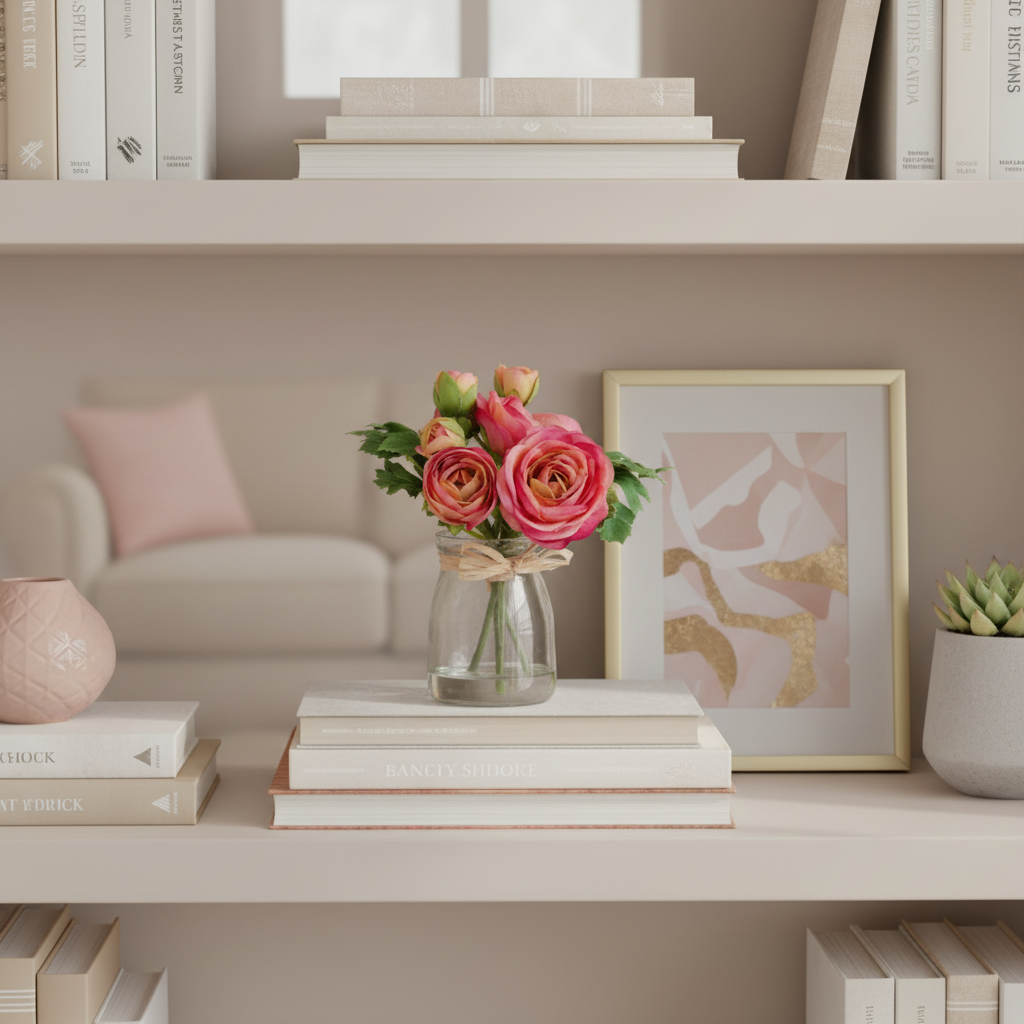 Mini Pink Ranunculus in Glass Vase With Faux Water