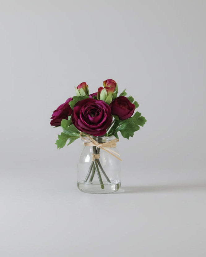 Mini Purple Ranunculus in Glass Vase With Faux Water