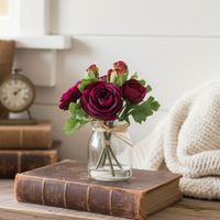 Mini Purple Ranunculus in Glass Vase With Faux Water