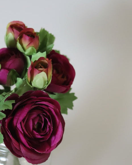 Mini Purple Ranunculus in Glass Vase With Faux Water