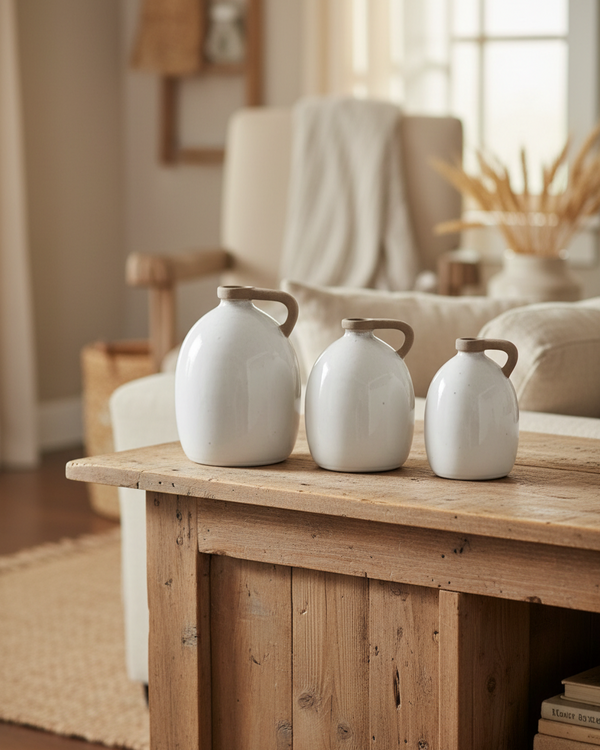 White Ceramic Jug With Natural Handle