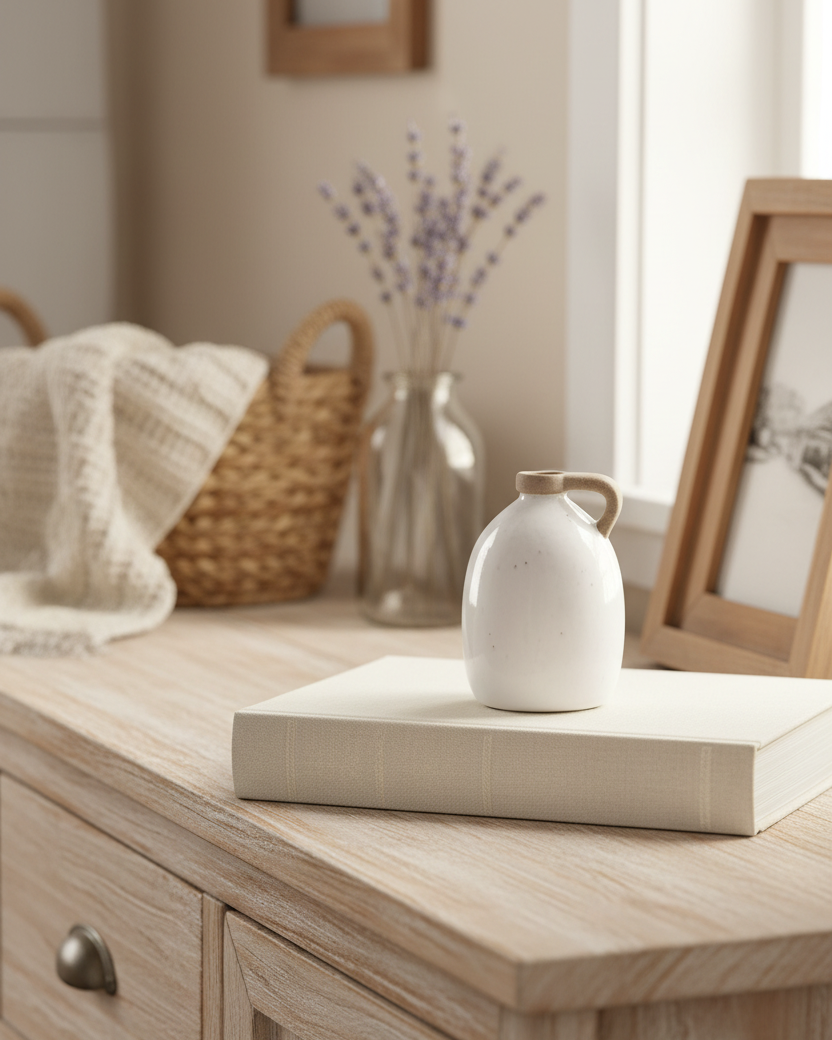 White Ceramic Jug With Natural Handle