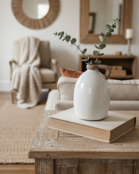 White Ceramic Jug With Natural Handle