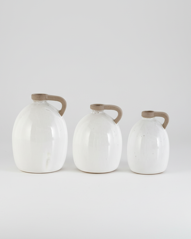White Ceramic Jug With Natural Handle