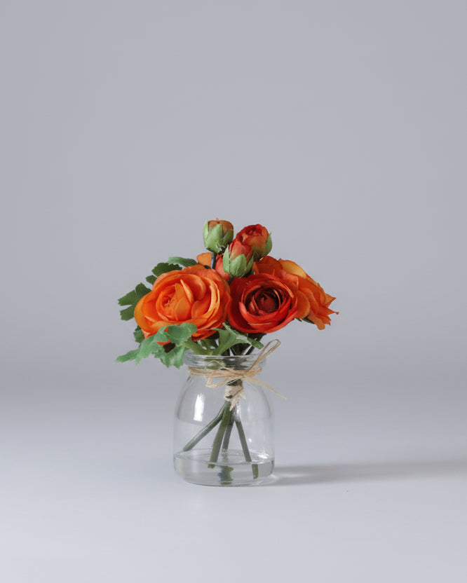 Mini Orange Ranunculus in Glass Vase With Faux Water
