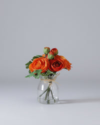 Mini Orange Ranunculus in Glass Vase With Faux Water
