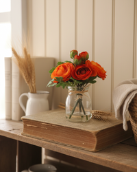 Mini Orange Ranunculus in Glass Vase With Faux Water