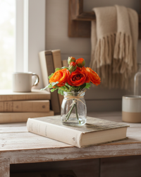 Mini Orange Ranunculus in Glass Vase With Faux Water