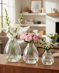 Etched Tear Drop Clear Glass Vase