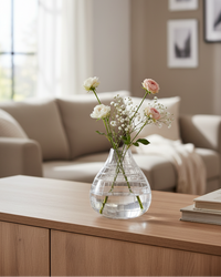 Etched Tear Drop Clear Glass Vase