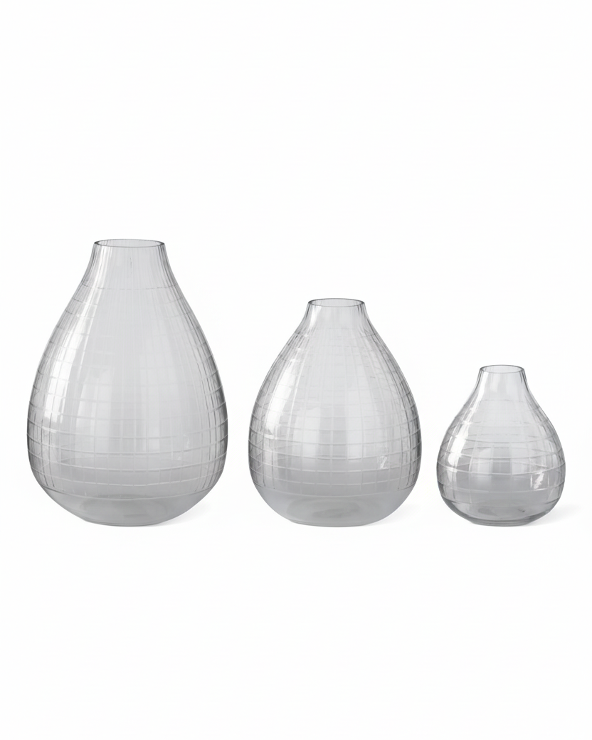 Etched Tear Drop Clear Glass Vase
