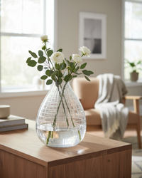 Etched Tear Drop Clear Glass Vase