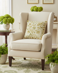 Cream and Green Floral Embroidered Pillow