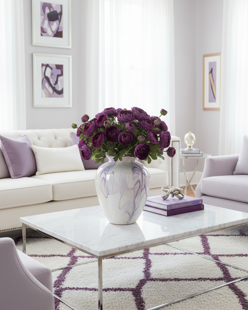 Dark Purple 5 Head Ranunculus Stem Real Touch 24.5"