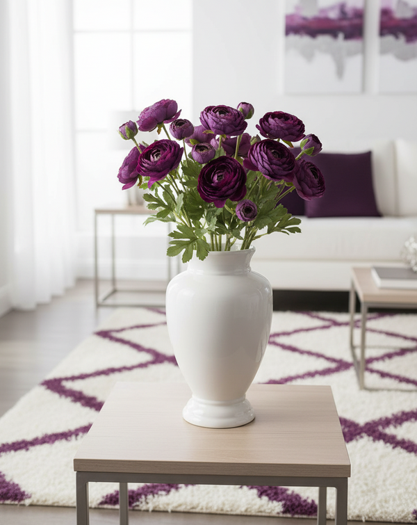 Dark Purple 5 Head Ranunculus Stem Real Touch 24.5"