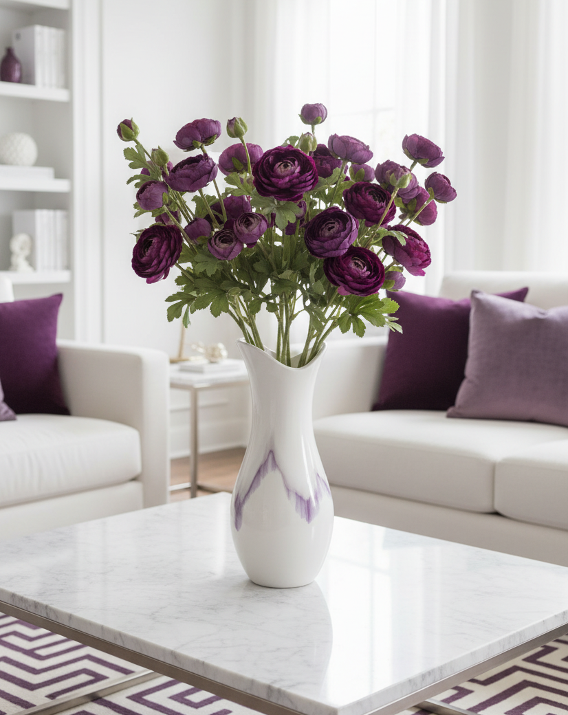 Dark Purple 5 Head Ranunculus Stem Real Touch 24.5"