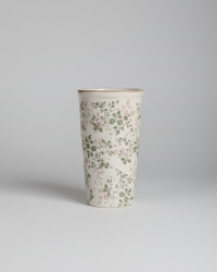 Cream and Green Floral Ceramic Pot