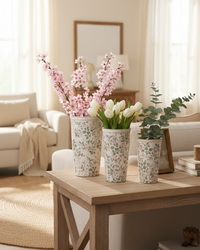 Cream and Green Floral Ceramic Pot