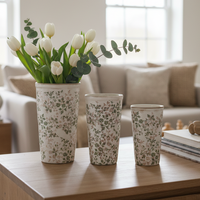 Cream and Green Floral Ceramic Pot