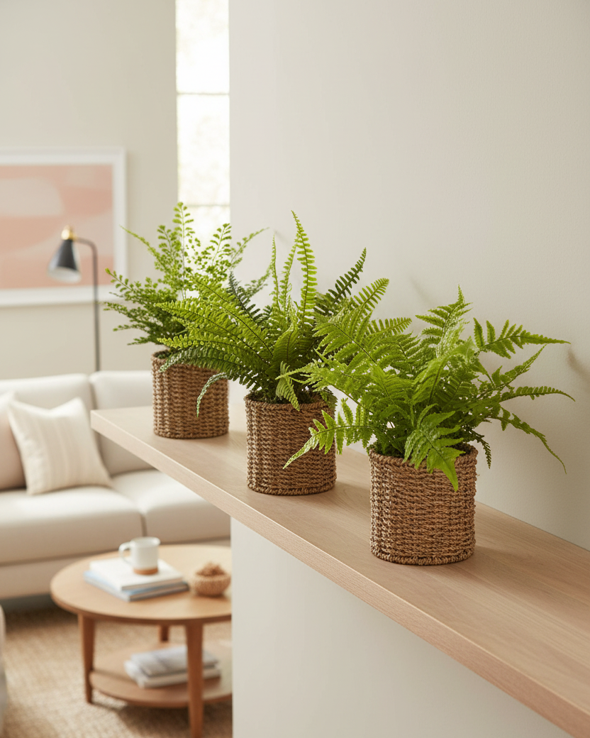 Fern in Round Woven Basket