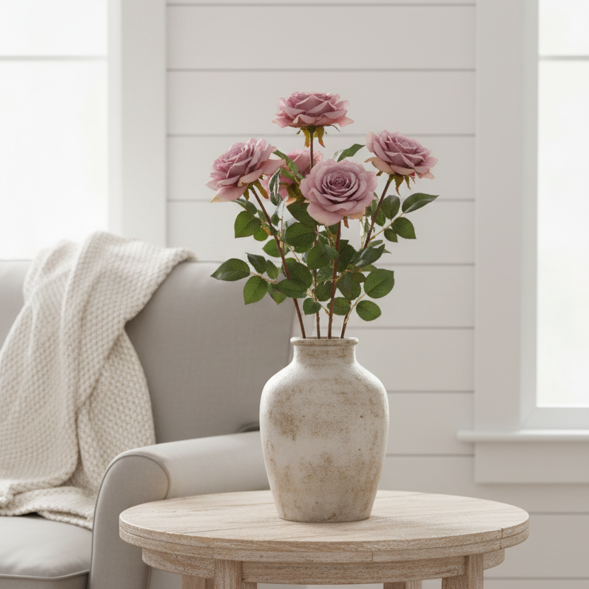 Duchess Rose Purple Stem Real Touch 25”