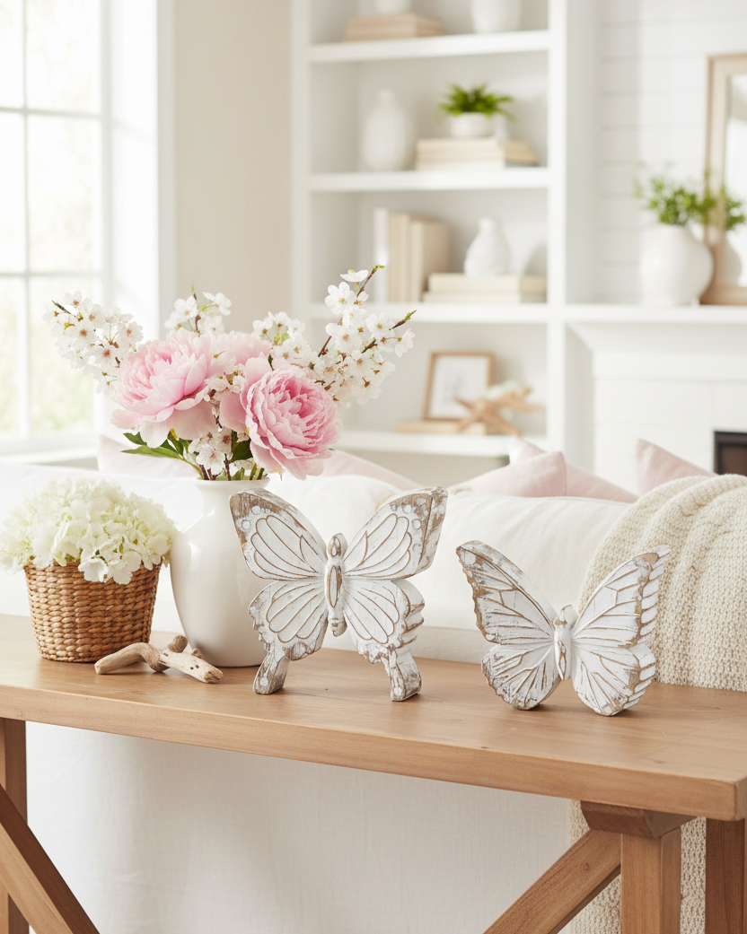 Whitewashed Carved Resin Butterfly