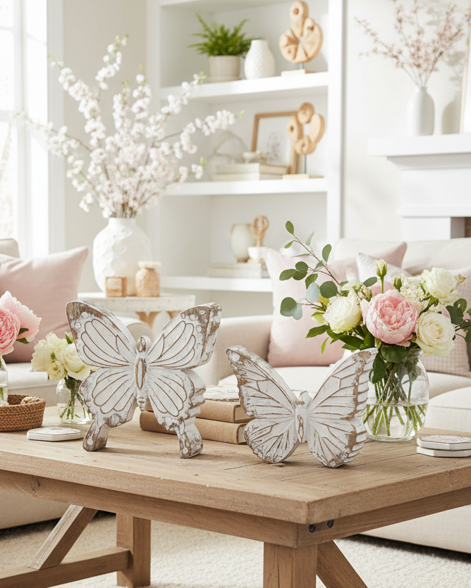 Whitewashed Carved Resin Butterfly