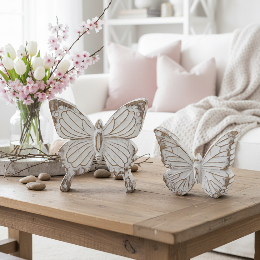 Whitewashed Carved Resin Butterfly