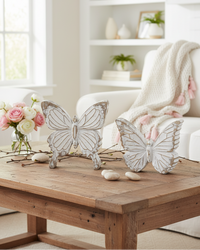 Whitewashed Carved Resin Butterfly