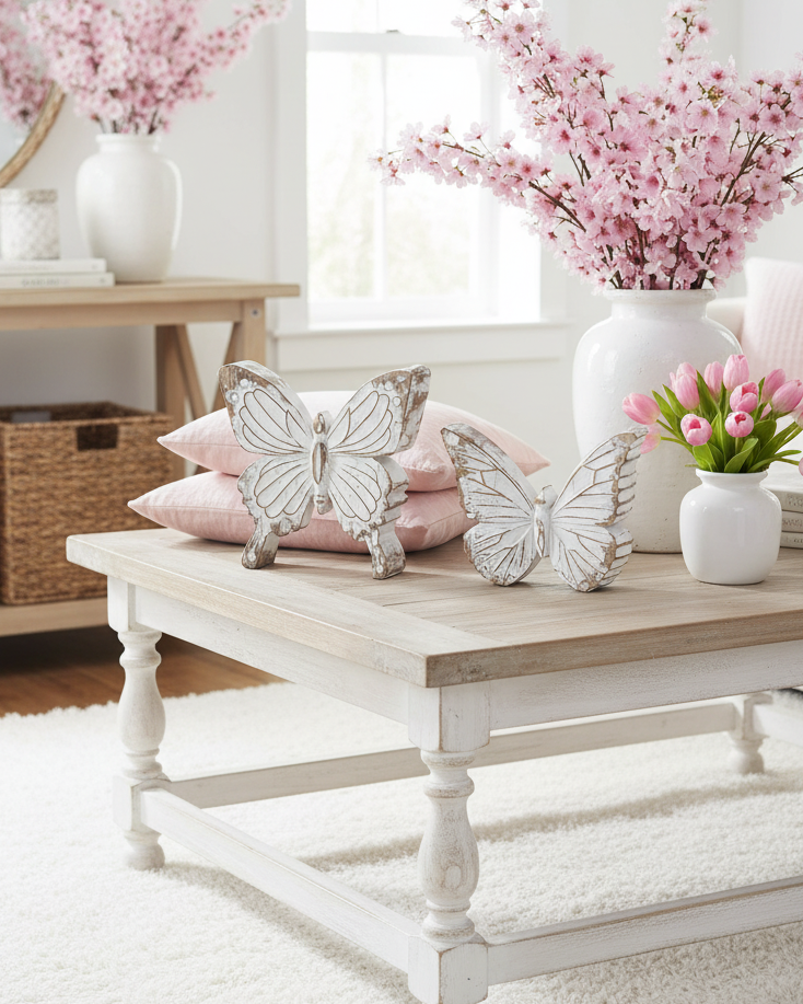 Whitewashed Carved Resin Butterfly