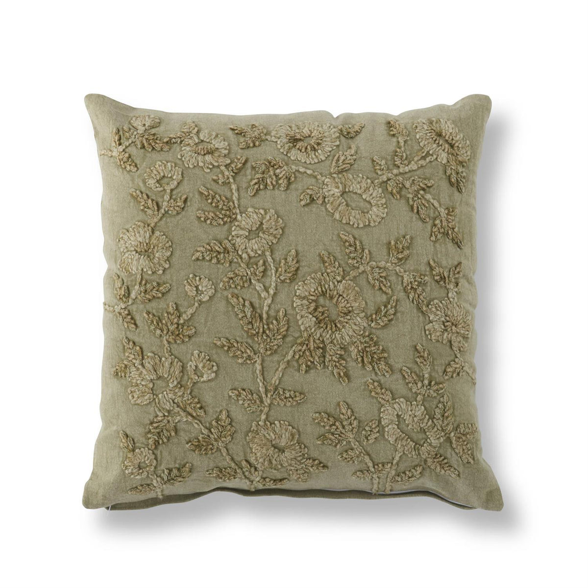 Cotton Stonewashed Sage Green Embroidered Pillow