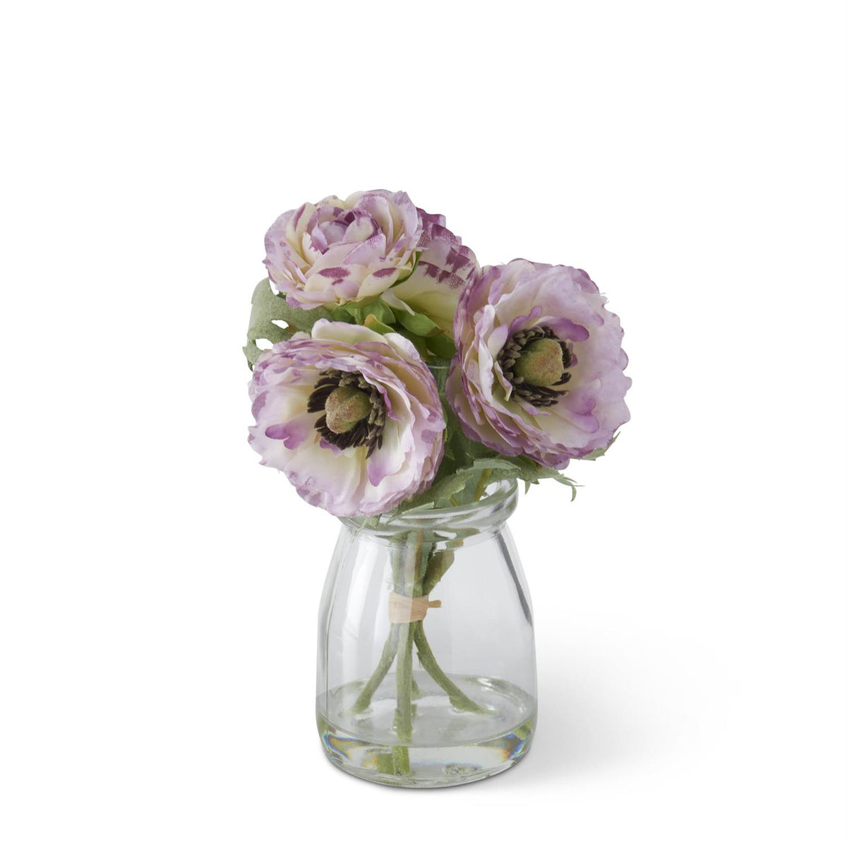 Mini Purple Ranunculus Bouquet in Glass Vase With Faux Water