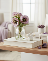 Mini Purple Ranunculus Bouquet in Glass Vase With Faux Water