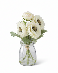 Mini White Ranunculus Bouquet in Glass Vase With Faux Water