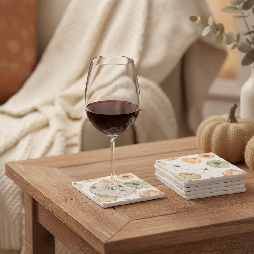 Ceramic Coaster Set of 6 Neutral Pumpkins