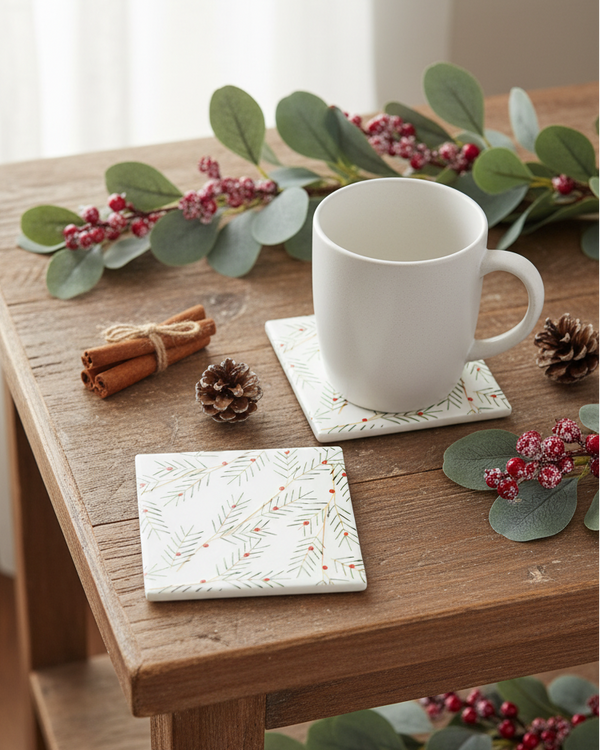 Ceramic Coaster Set of 6 Slim Holly