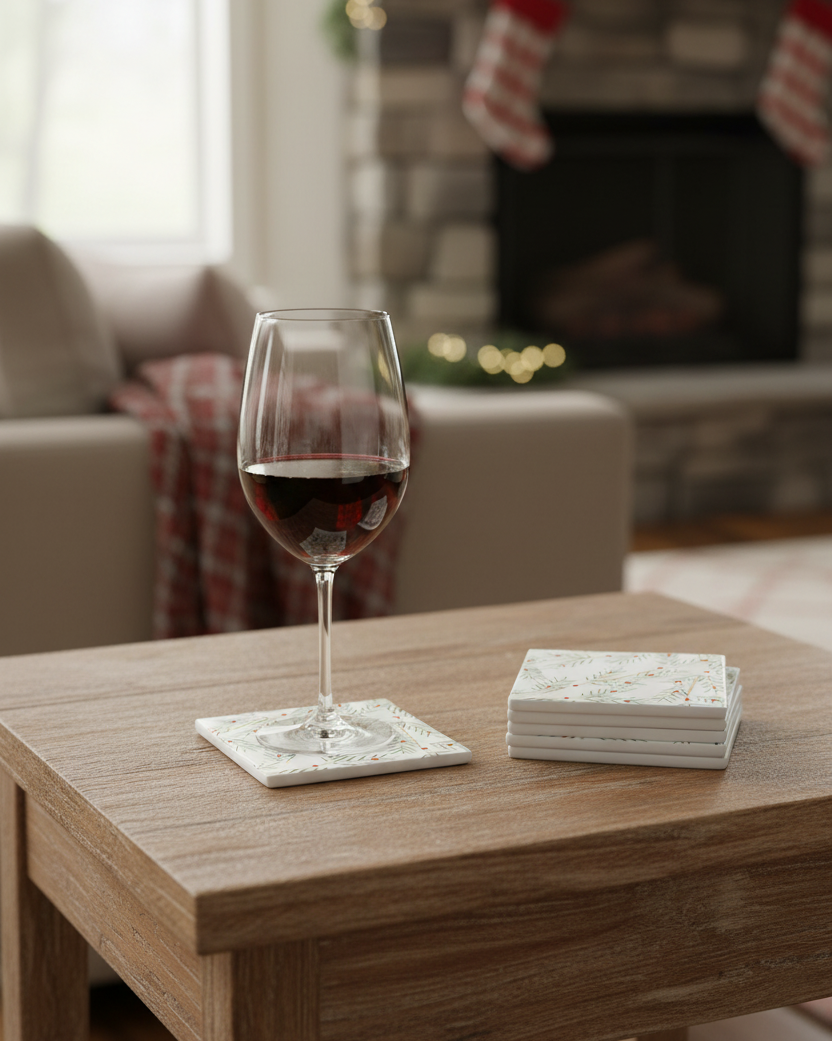 Ceramic Coaster Set of 6 Slim Holly